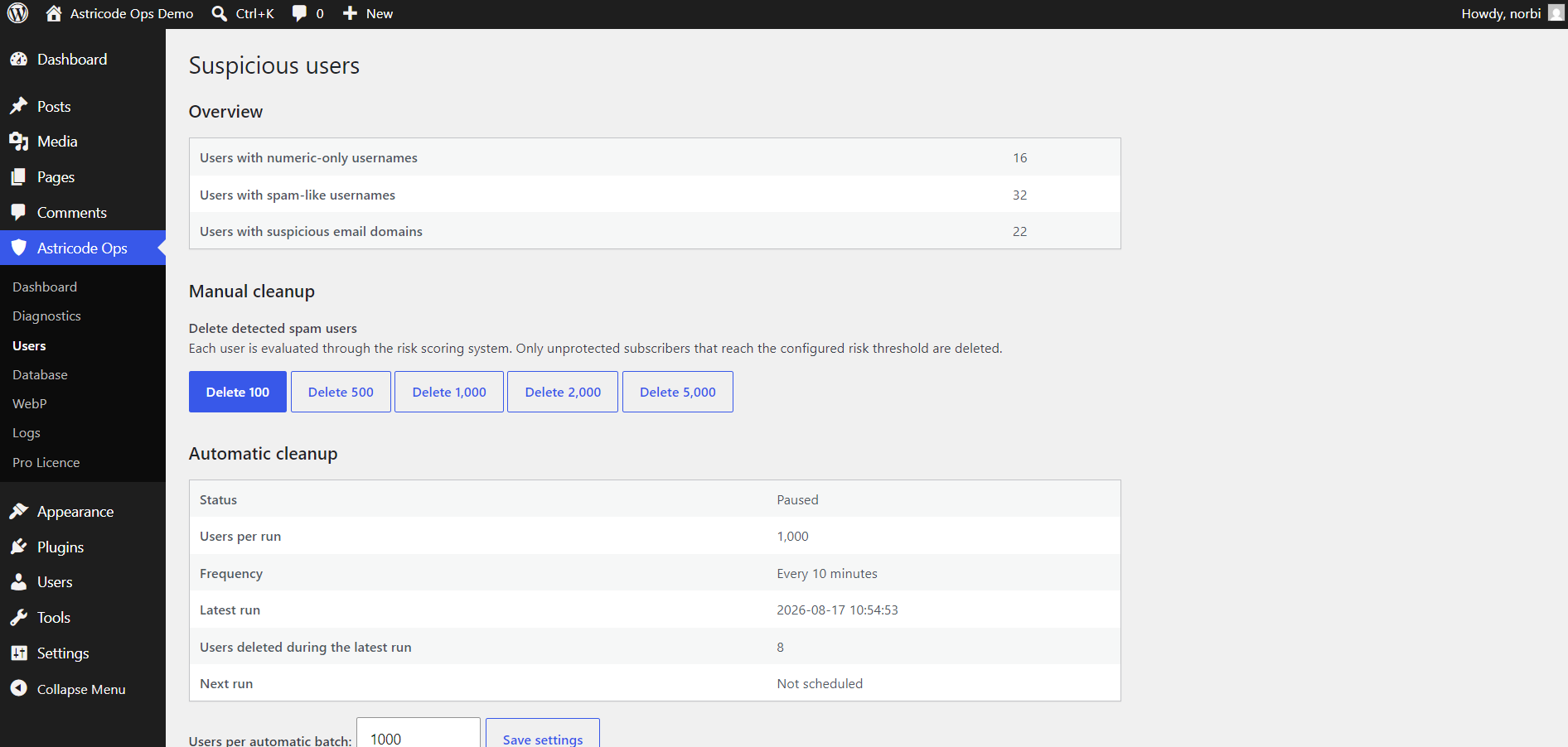 Astricode Ops Suspicious users, Manual cleanup