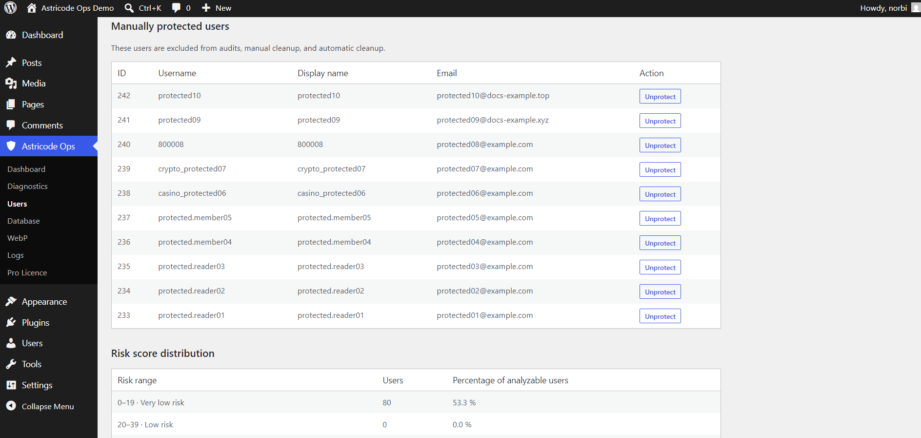 Astricode Ops Manually protected users