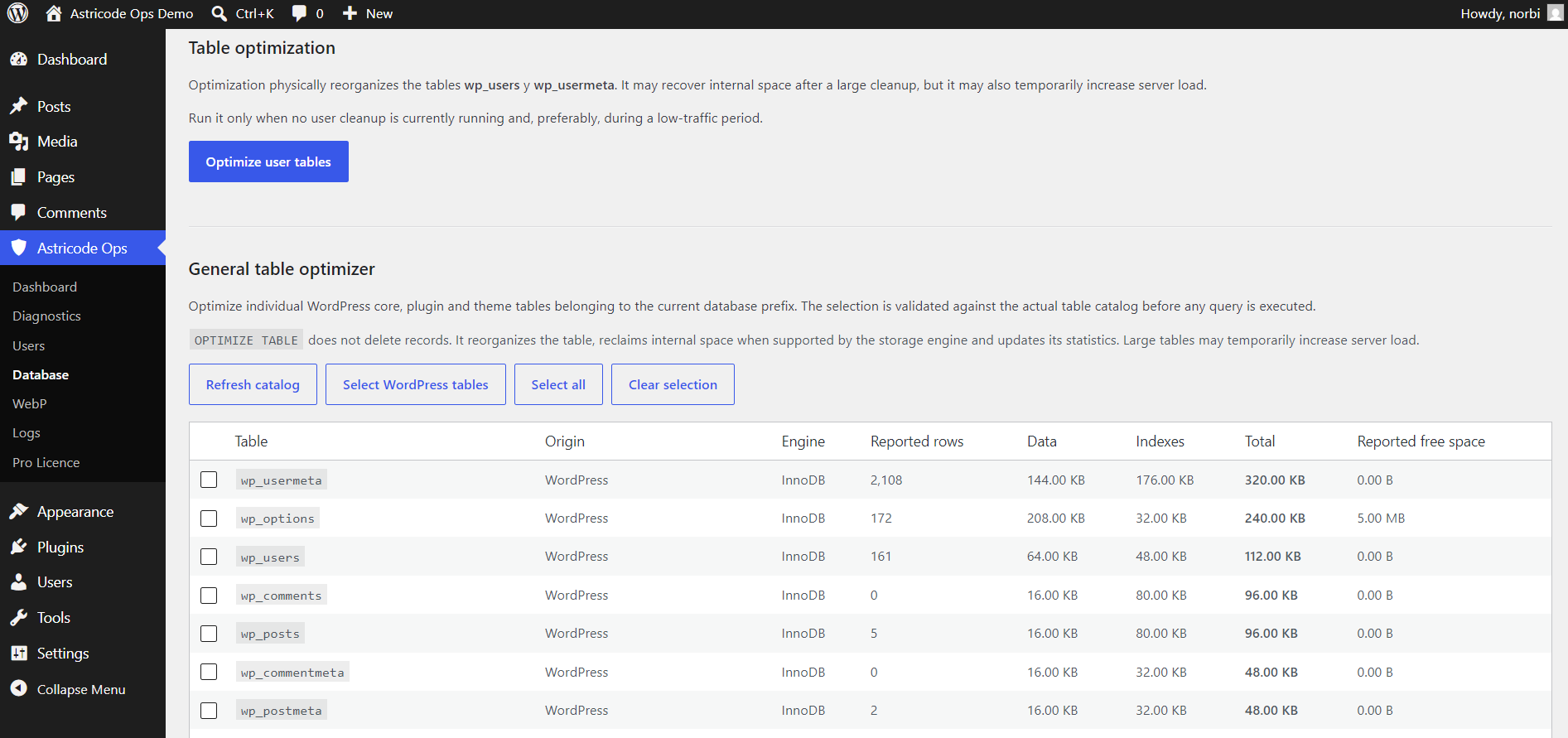 Astricode Ops Table optimization