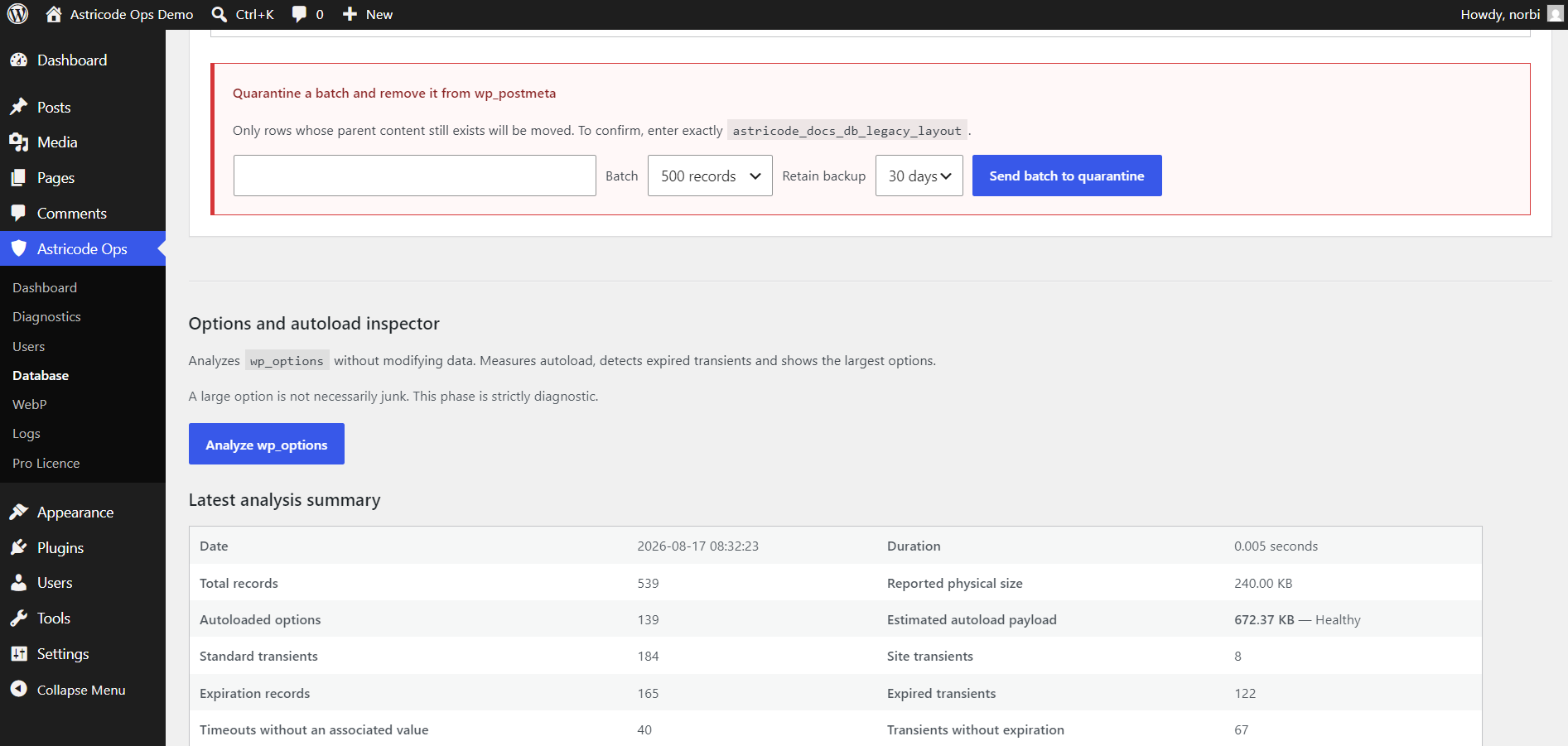 Astricode Ops Reversible wp_postmeta quarantine controls