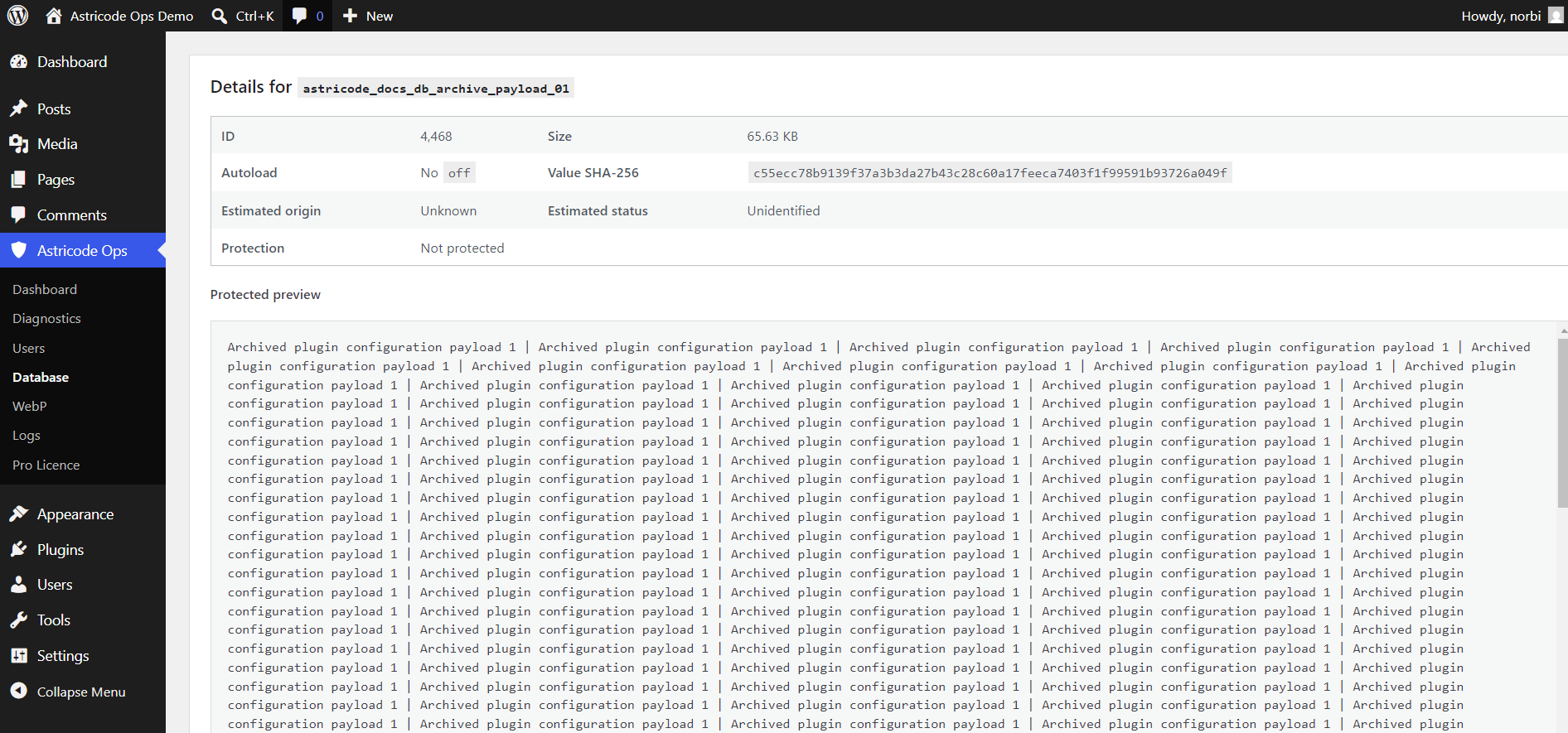 Astricode Ops wp_options selected option, reversible controls