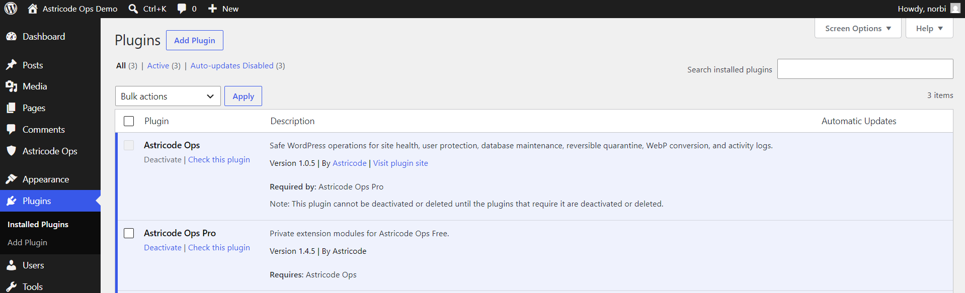 Astricode Ops Installed Free + Pro plugins